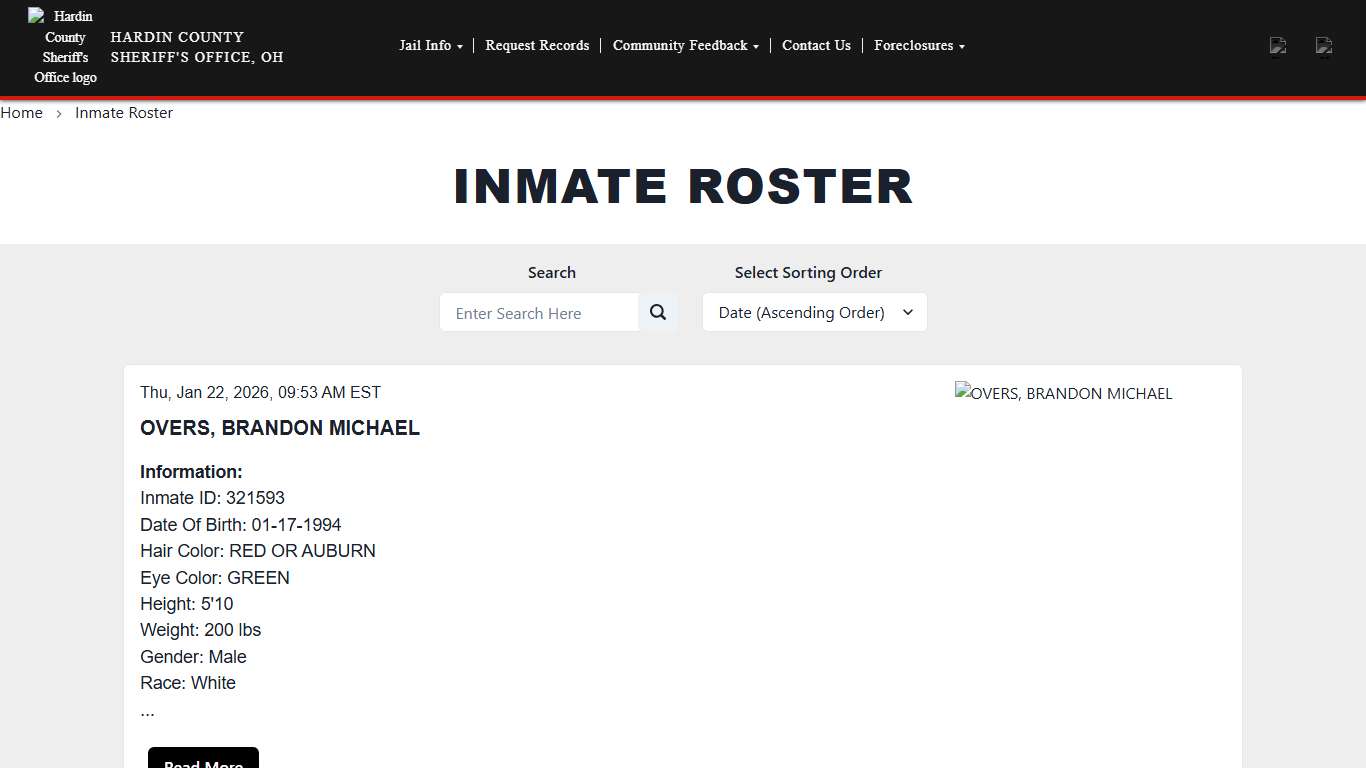Inmate Roster Hardin County Sheriff's Office (OH)